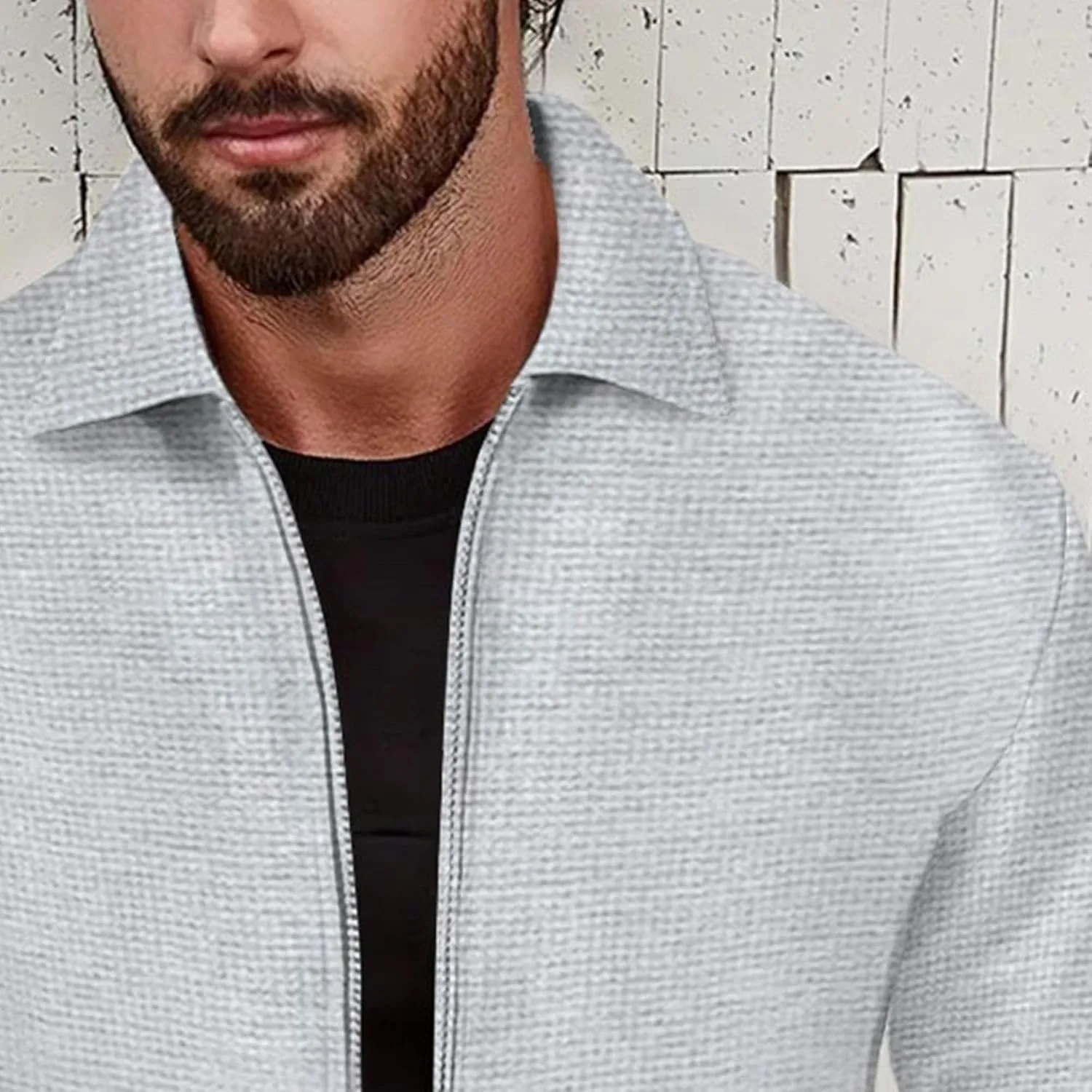 JEKE-DG Men's Casual Lapel Waffle Jacket Lightweight Slim Fit Solid Jackets Full Zip Long Sleeve Jacket Coat