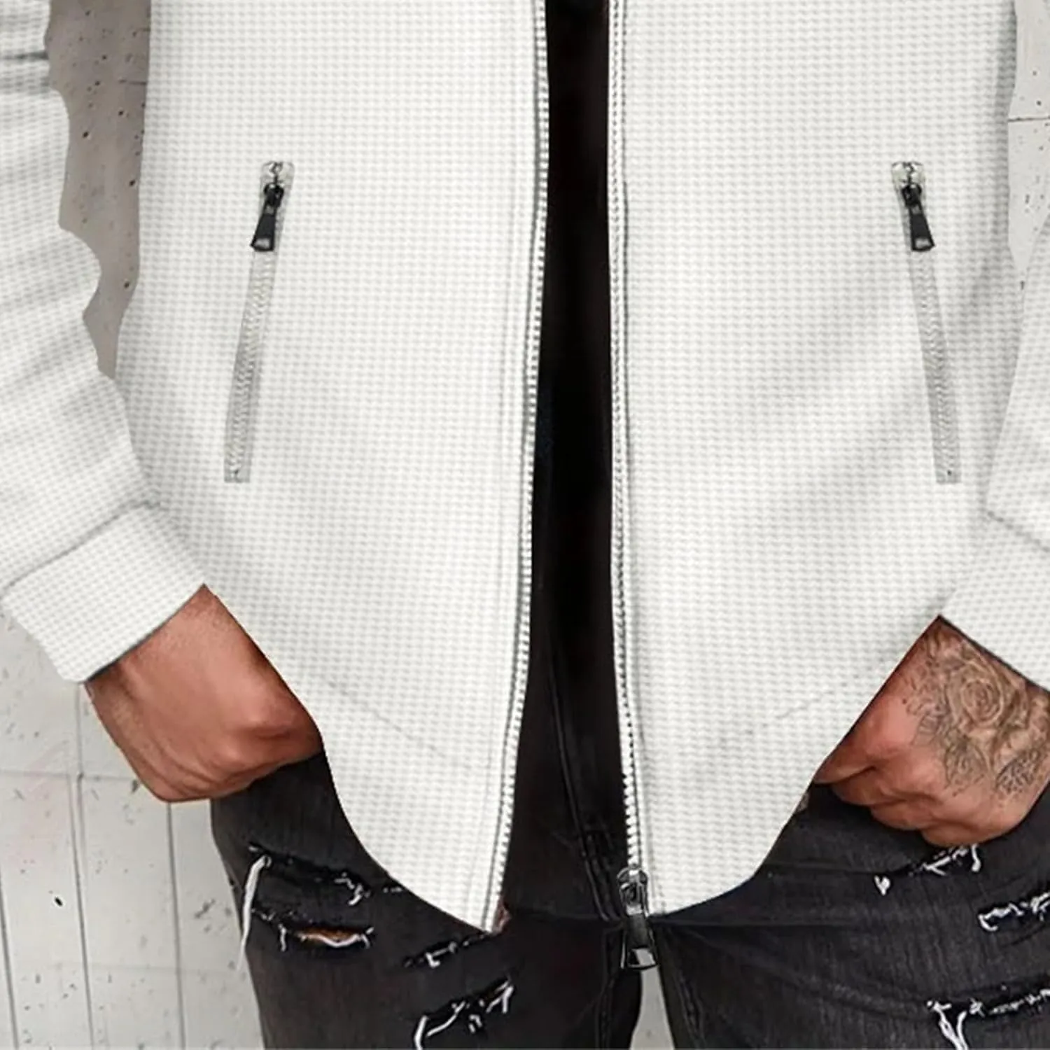 JEKE-DG Men's Casual Lapel Waffle Jacket Lightweight Slim Fit Solid Jackets Full Zip Long Sleeve Jacket Coat