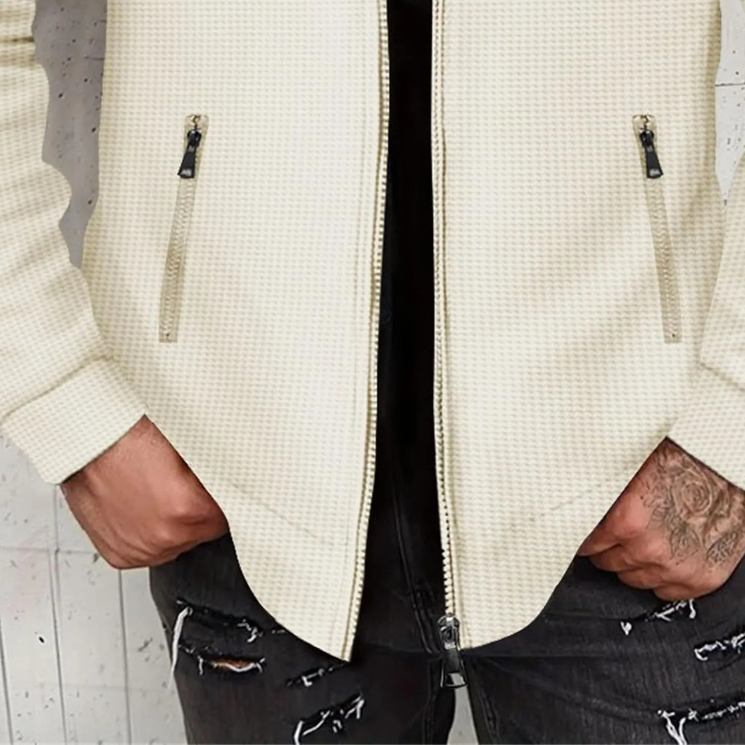 JEKE-DG Men's Casual Lapel Waffle Jacket Lightweight Slim Fit Solid Jackets Full Zip Long Sleeve Jacket Coat