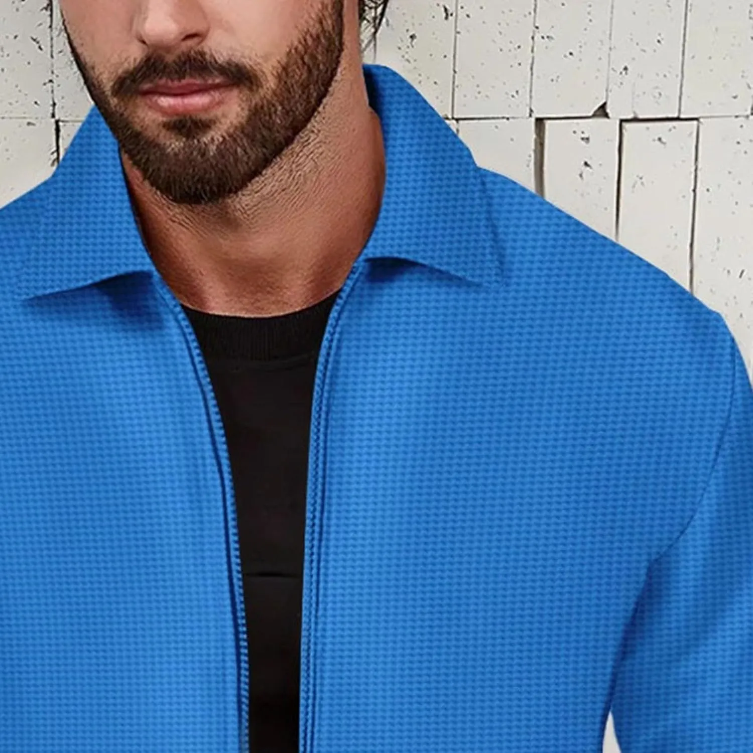 JEKE-DG Men's Casual Lapel Waffle Jacket Lightweight Slim Fit Solid Jackets Full Zip Long Sleeve Jacket Coat
