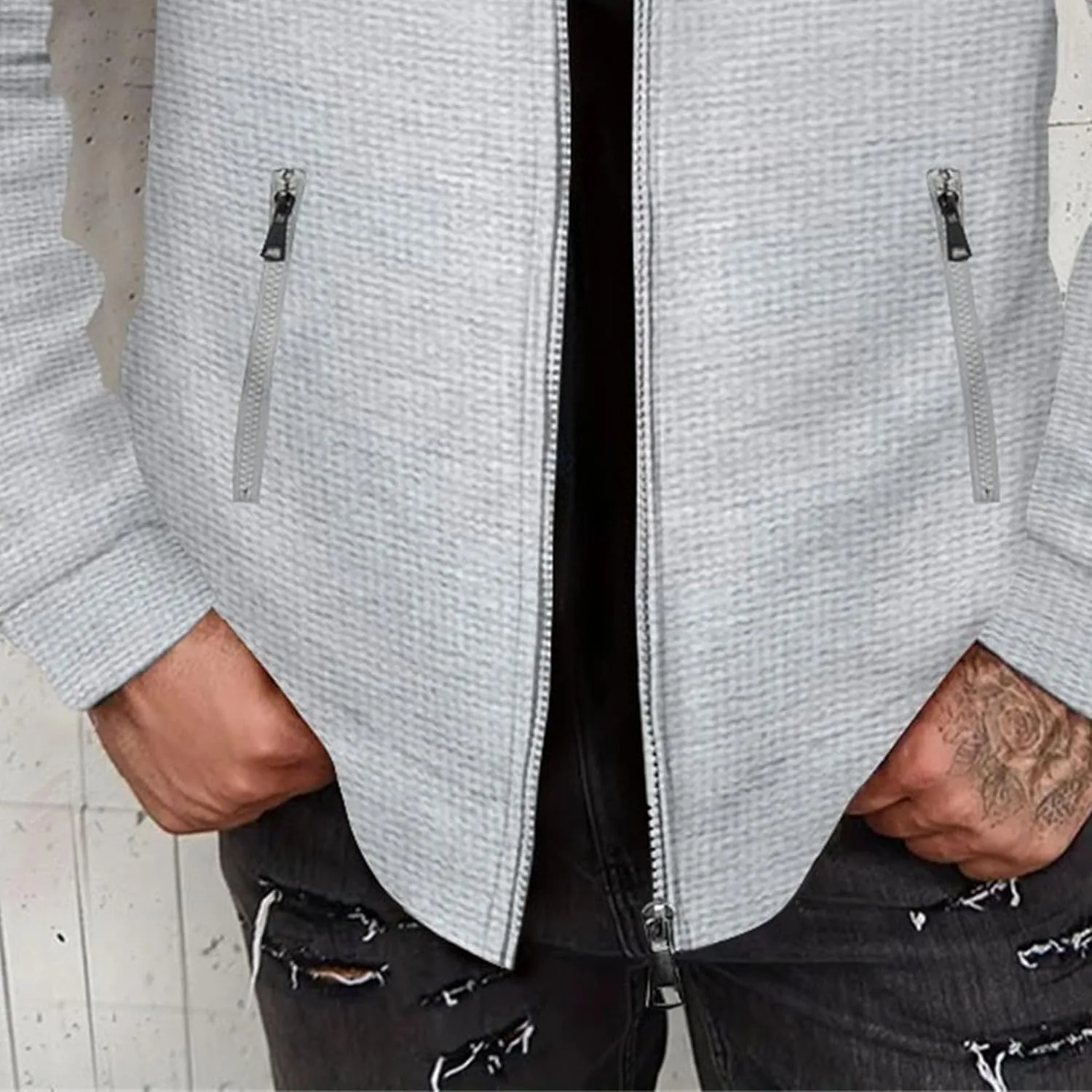 JEKE-DG Men's Casual Lapel Waffle Jacket Lightweight Slim Fit Solid Jackets Full Zip Long Sleeve Jacket Coat