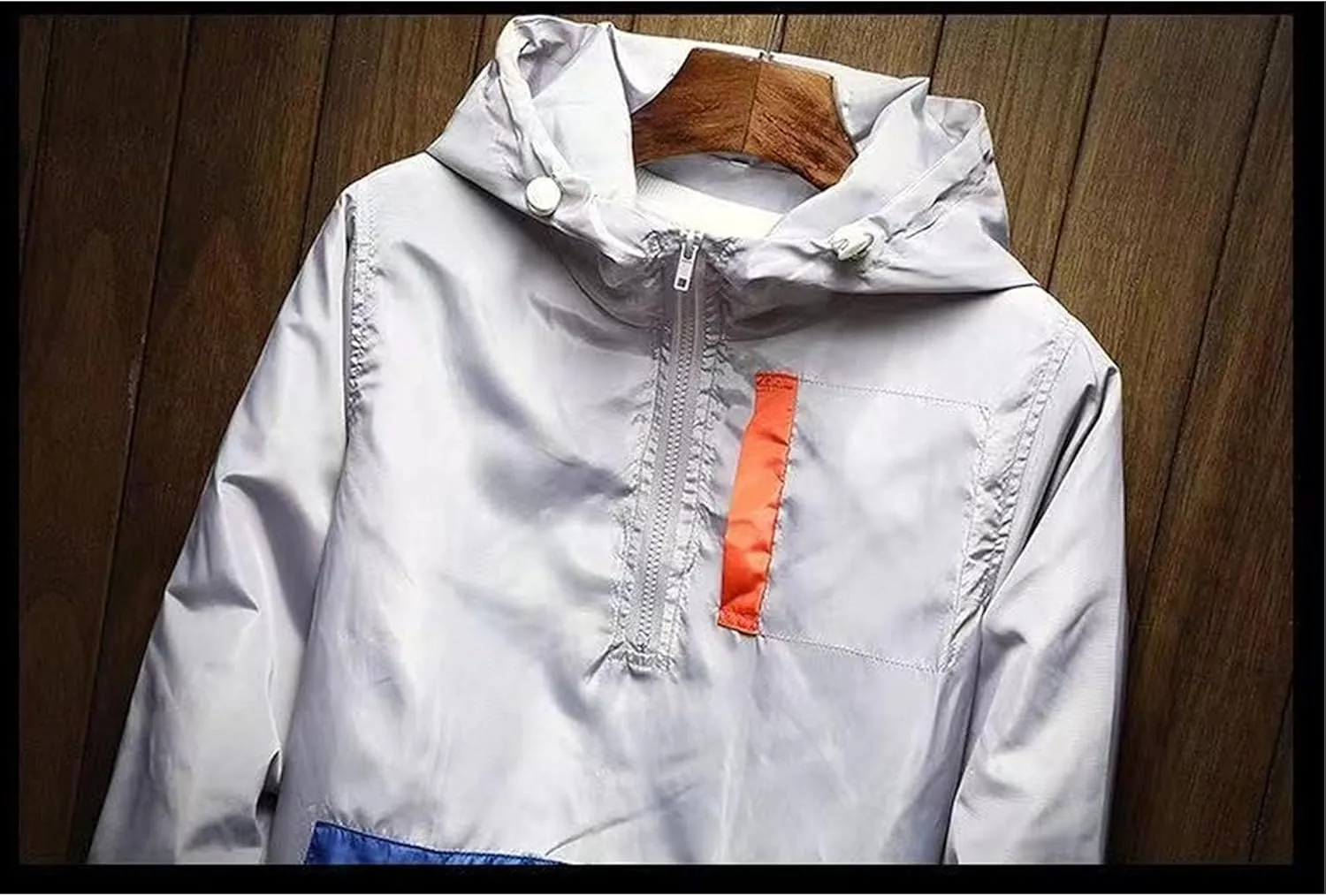 JEKE-DG Men's Color Blcok Loose Fit Jacket Casual Lightweight Hooded Overshirt Zipper Fashion Outdoor Jacket Coat
