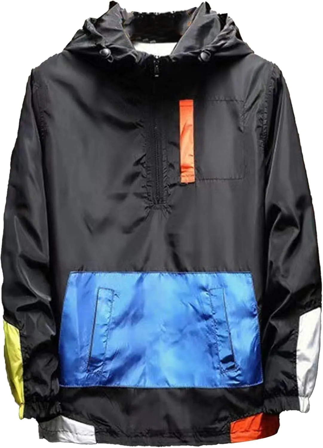 JEKE-DG Men's Color Blcok Loose Fit Jacket Casual Lightweight Hooded Overshirt Zipper Fashion Outdoor Jacket Coat