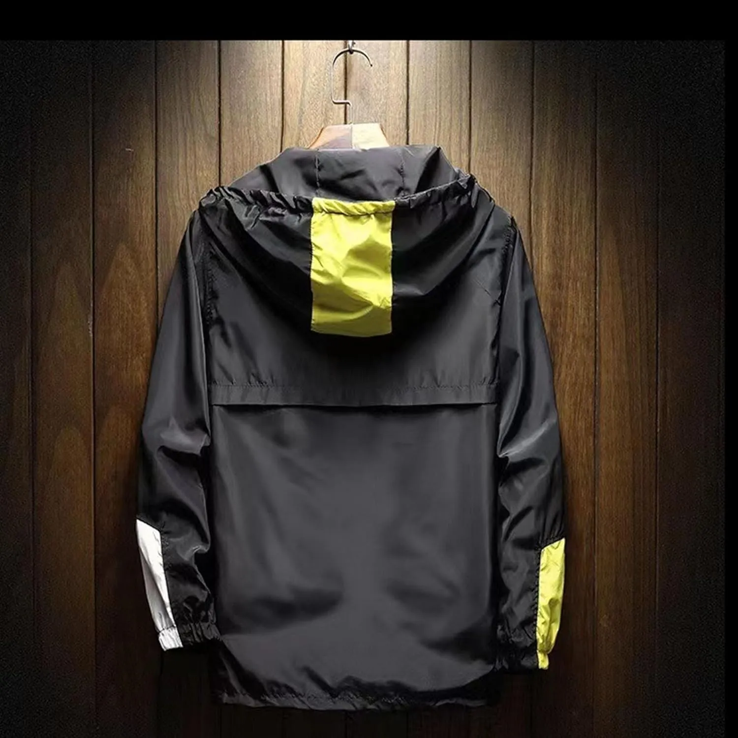 JEKE-DG Men's Color Blcok Loose Fit Jacket Casual Lightweight Hooded Overshirt Zipper Fashion Outdoor Jacket Coat