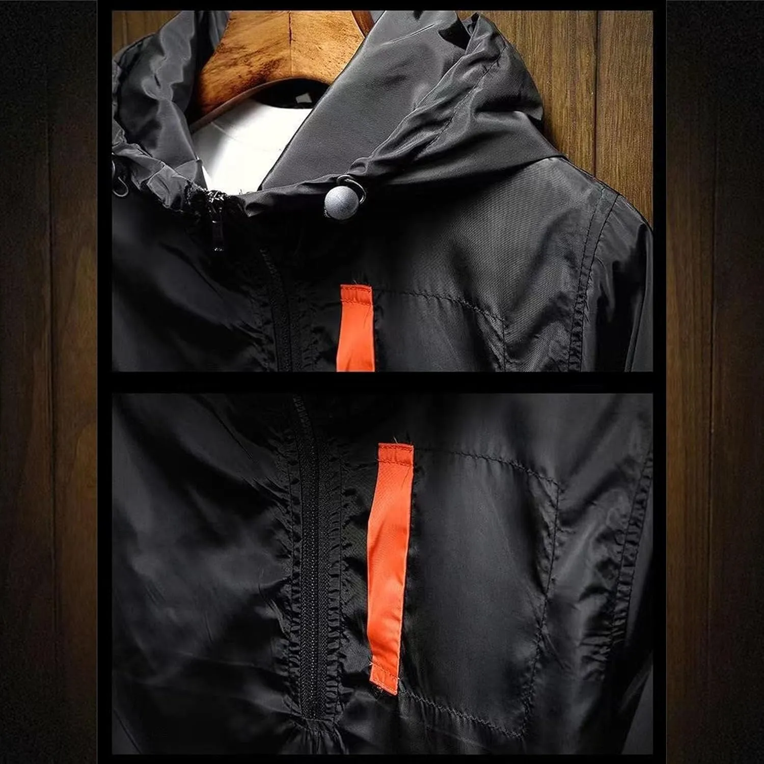 JEKE-DG Men's Color Blcok Loose Fit Jacket Casual Lightweight Hooded Overshirt Zipper Fashion Outdoor Jacket Coat