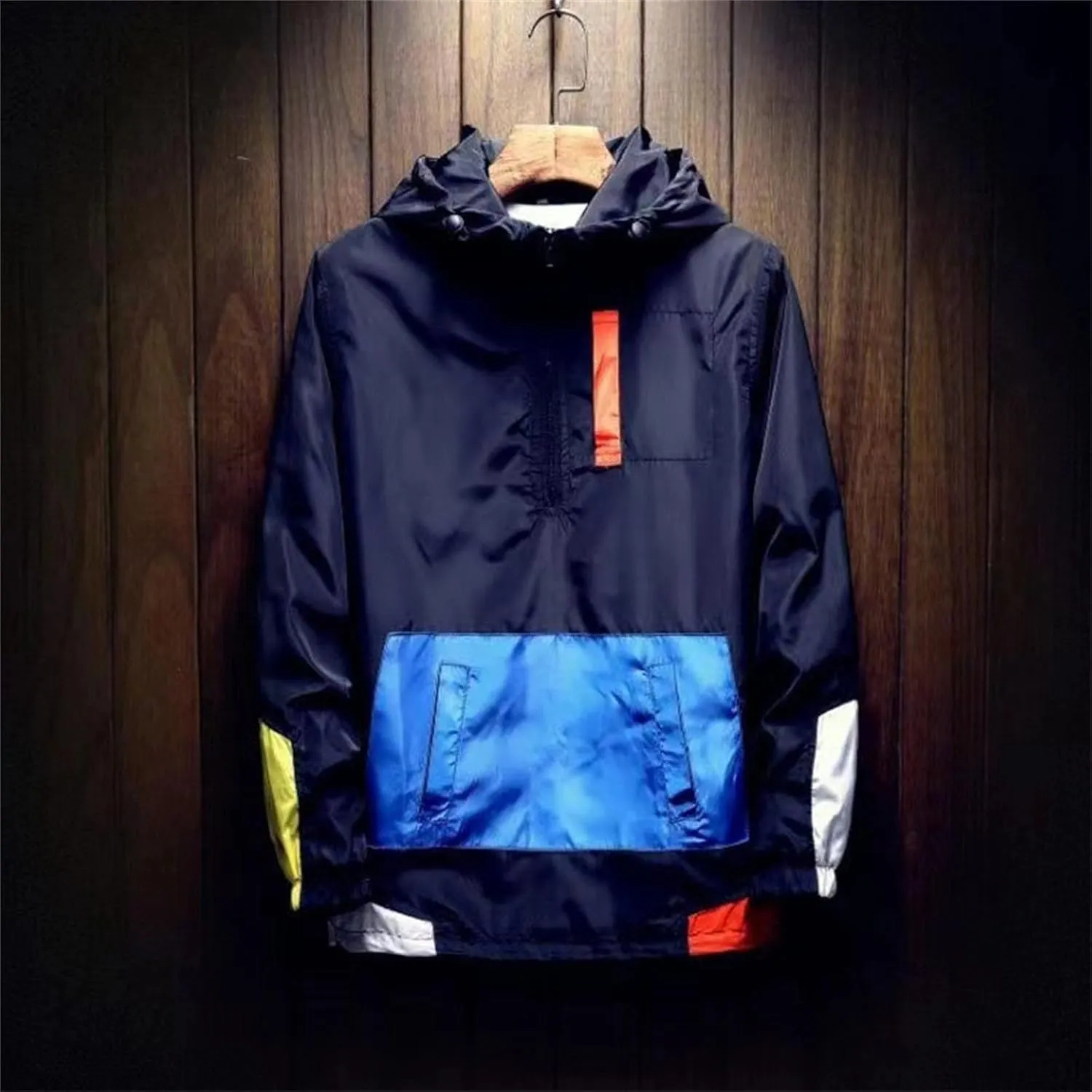 JEKE-DG Men's Color Blcok Loose Fit Jacket Casual Lightweight Hooded Overshirt Zipper Fashion Outdoor Jacket Coat