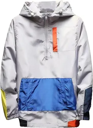 JEKE-DG Men's Color Blcok Loose Fit Jacket Casual Lightweight Hooded Overshirt Zipper Fashion Outdoor Jacket Coat