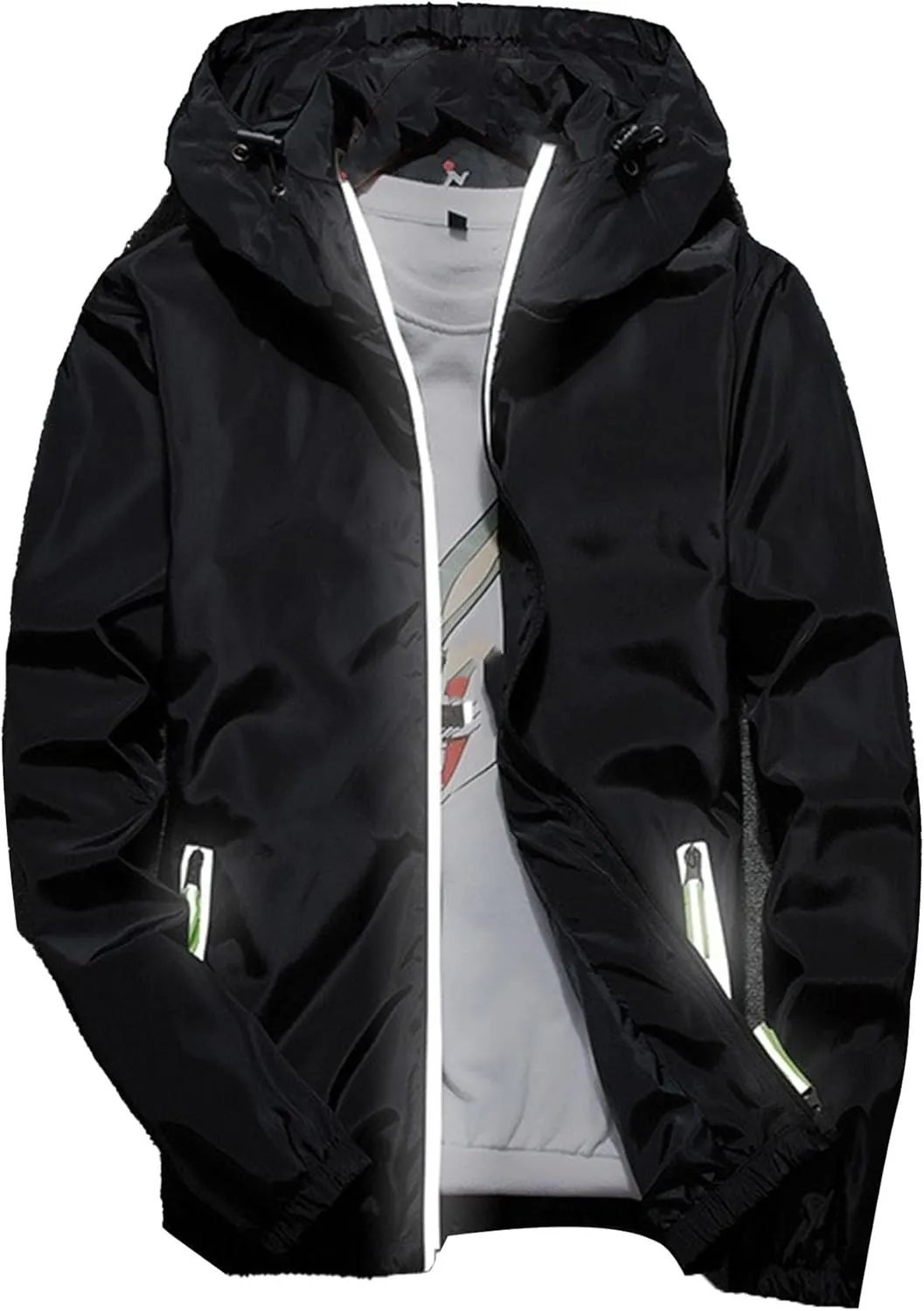 JEKE-DG Men's Fashion Hooded Full Zip Jacket Lightweight Casual Baseball Jackets Loose Fit Windbreaker Jacket Coat