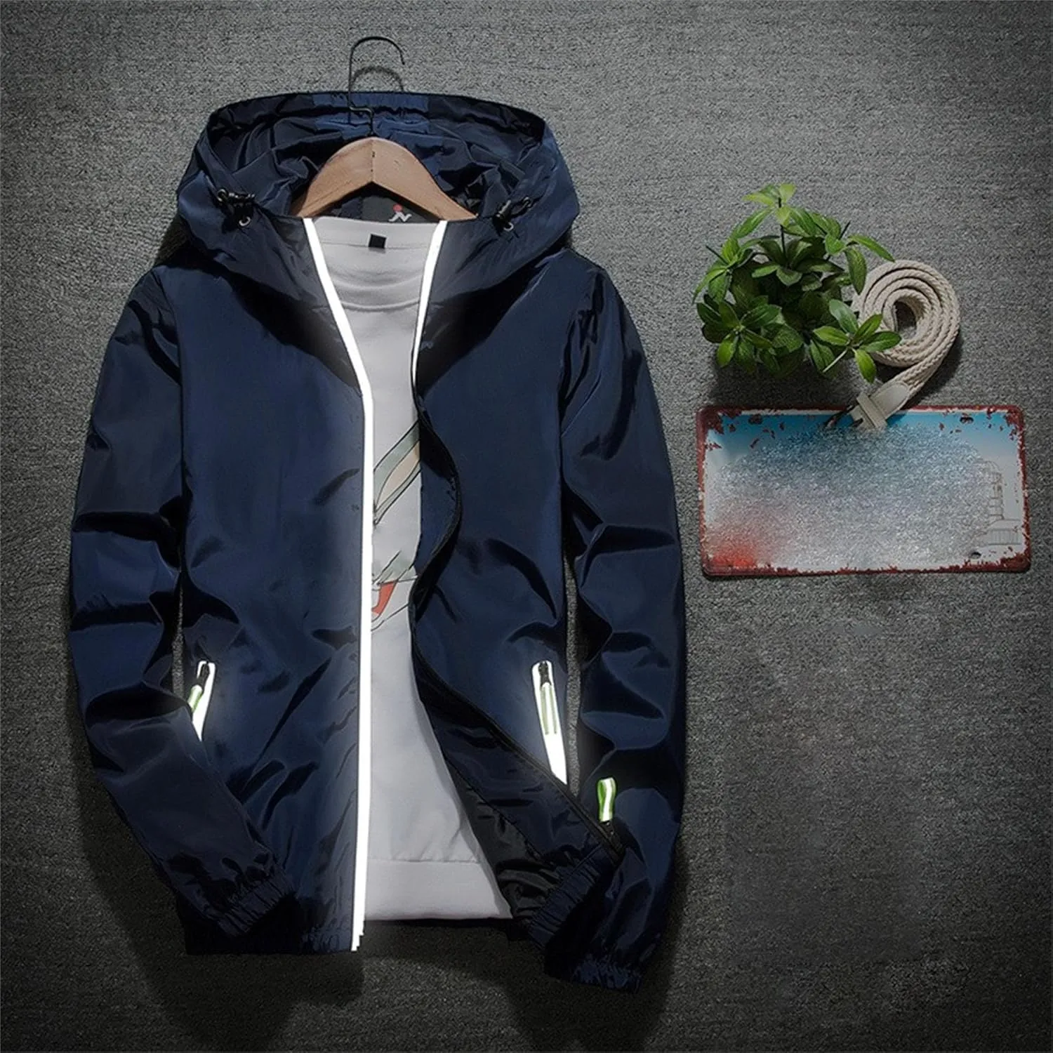 JEKE-DG Men's Fashion Hooded Full Zip Jacket Lightweight Casual Baseball Jackets Loose Fit Windbreaker Jacket Coat