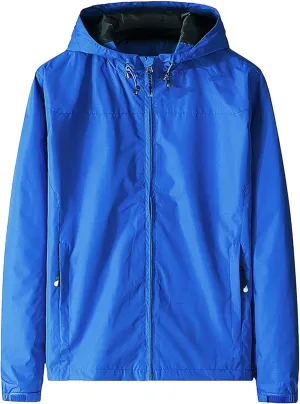 JEKE-DG Men's Full Zip Casual Windbreaker Jacket Hooded Long Sleeve Waterproof Jackets Solid Loose Fit Jacket Coat