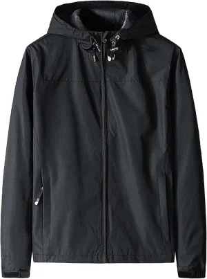 JEKE-DG Men's Full Zip Casual Windbreaker Jacket Hooded Long Sleeve Waterproof Jackets Solid Loose Fit Jacket Coat
