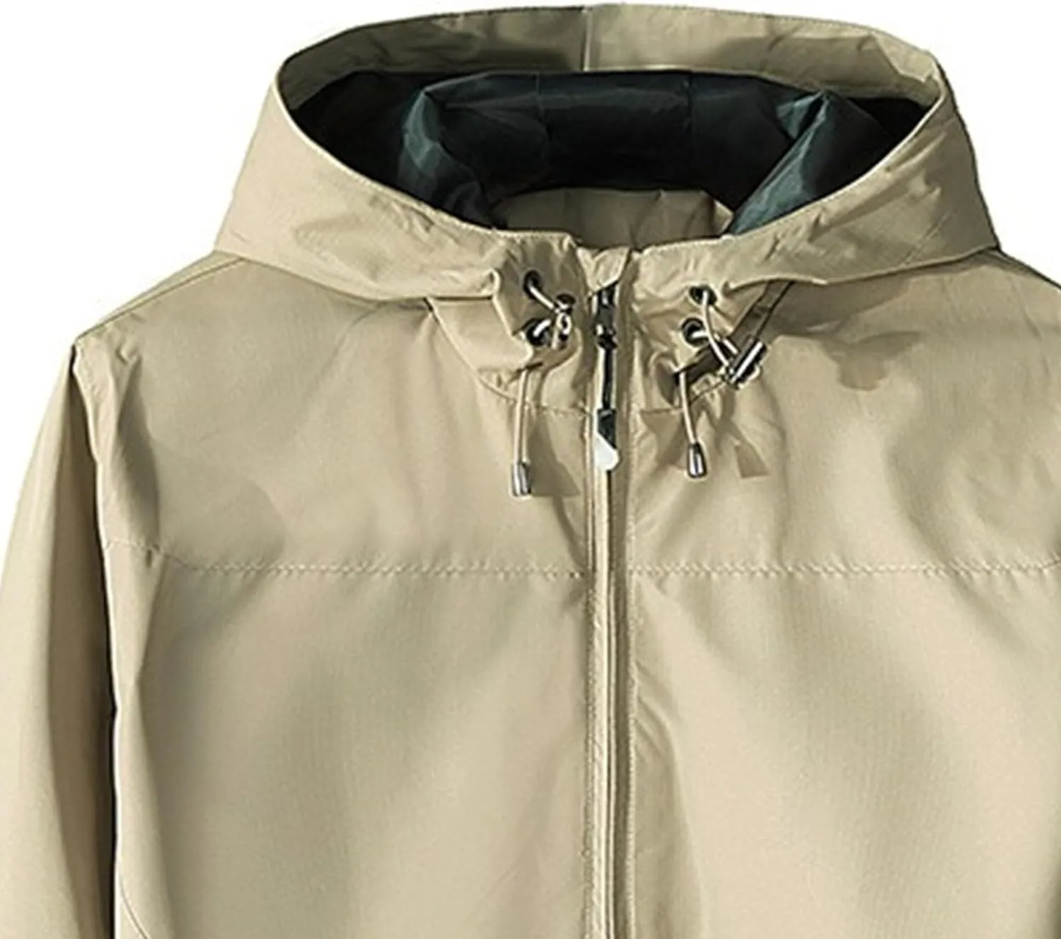 JEKE-DG Men's Full Zip Casual Windbreaker Jacket Hooded Long Sleeve Waterproof Jackets Solid Loose Fit Jacket Coat