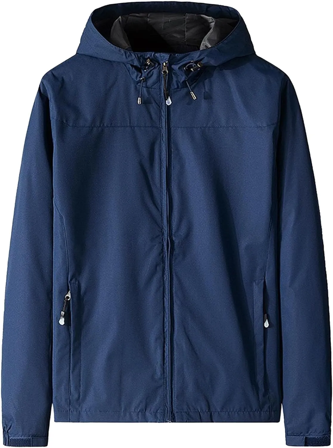 JEKE-DG Men's Full Zip Casual Windbreaker Jacket Hooded Long Sleeve Waterproof Jackets Solid Loose Fit Jacket Coat