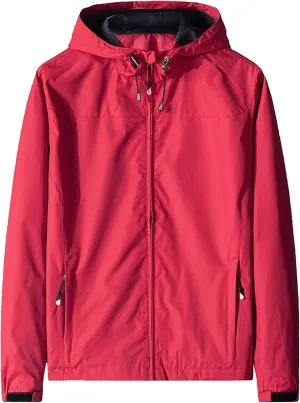 JEKE-DG Men's Full Zip Casual Windbreaker Jacket Hooded Long Sleeve Waterproof Jackets Solid Loose Fit Jacket Coat