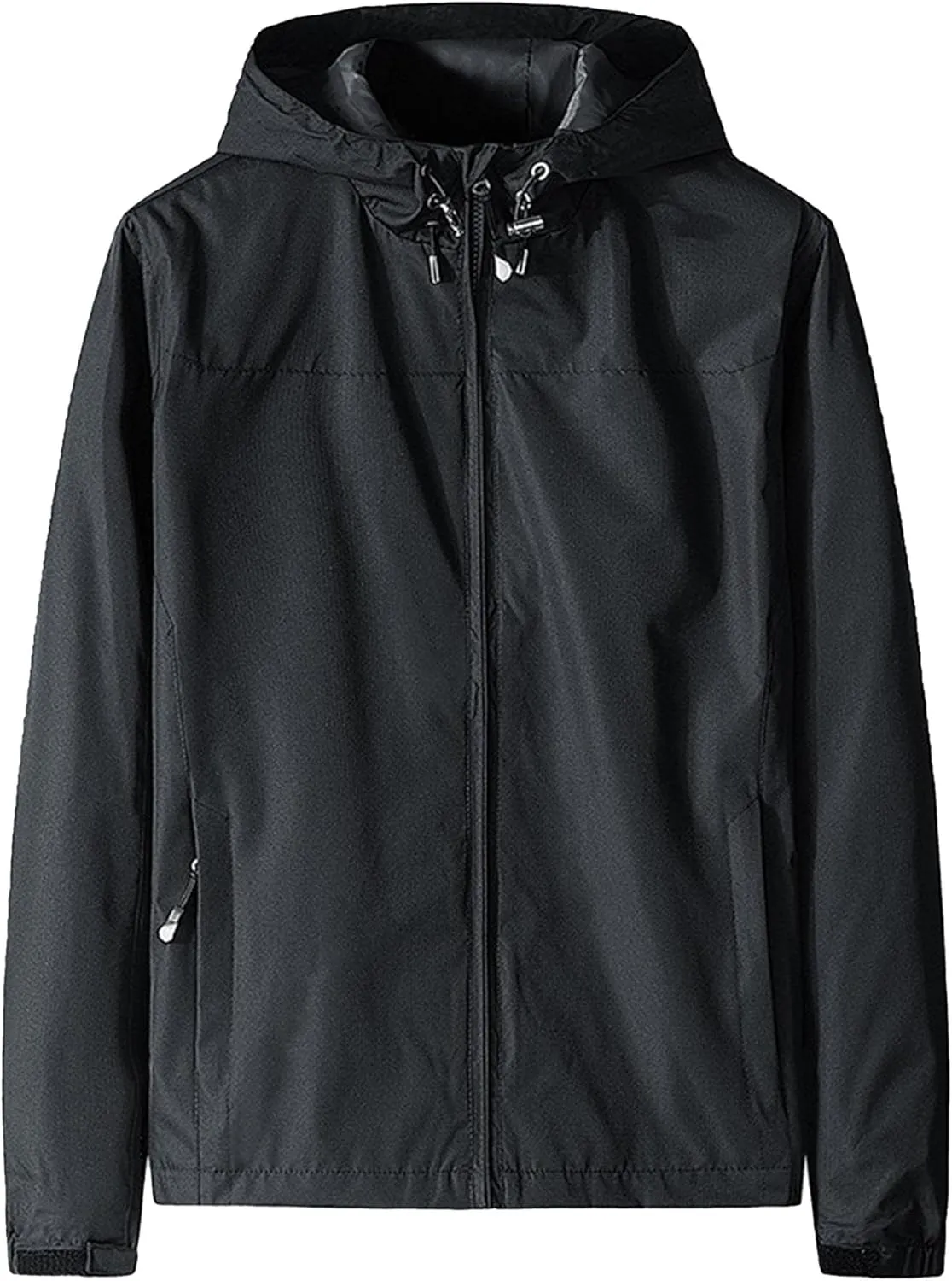 JEKE-DG Men's Full Zip Casual Windbreaker Jacket Hooded Long Sleeve Waterproof Jackets Solid Loose Fit Jacket Coat