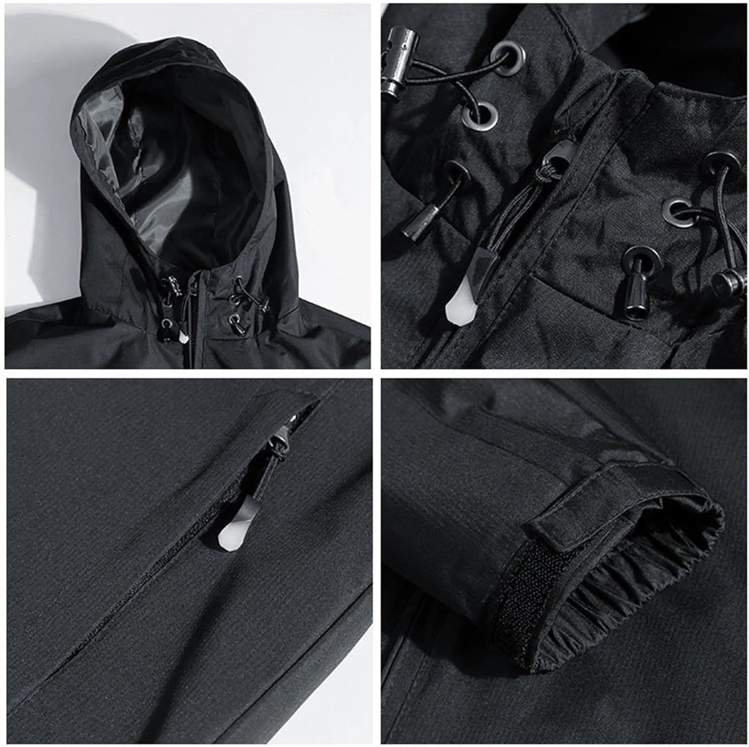 JEKE-DG Men's Full Zip Casual Windbreaker Jacket Hooded Long Sleeve Waterproof Jackets Solid Loose Fit Jacket Coat