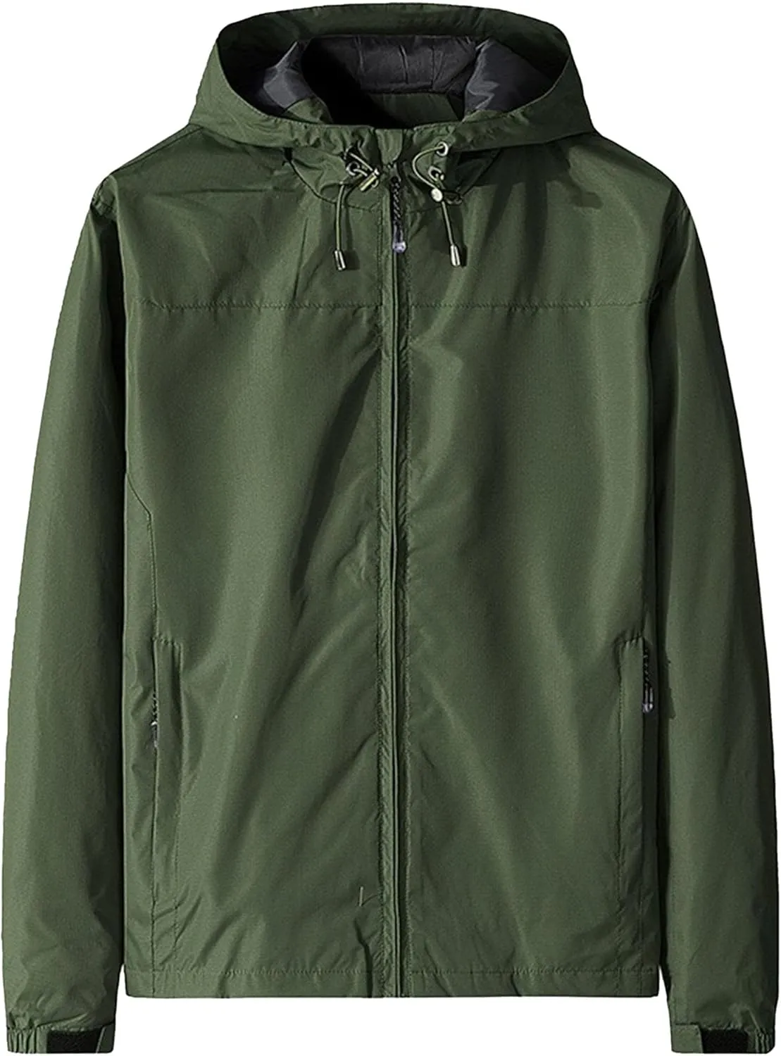 JEKE-DG Men's Full Zip Casual Windbreaker Jacket Hooded Long Sleeve Waterproof Jackets Solid Loose Fit Jacket Coat