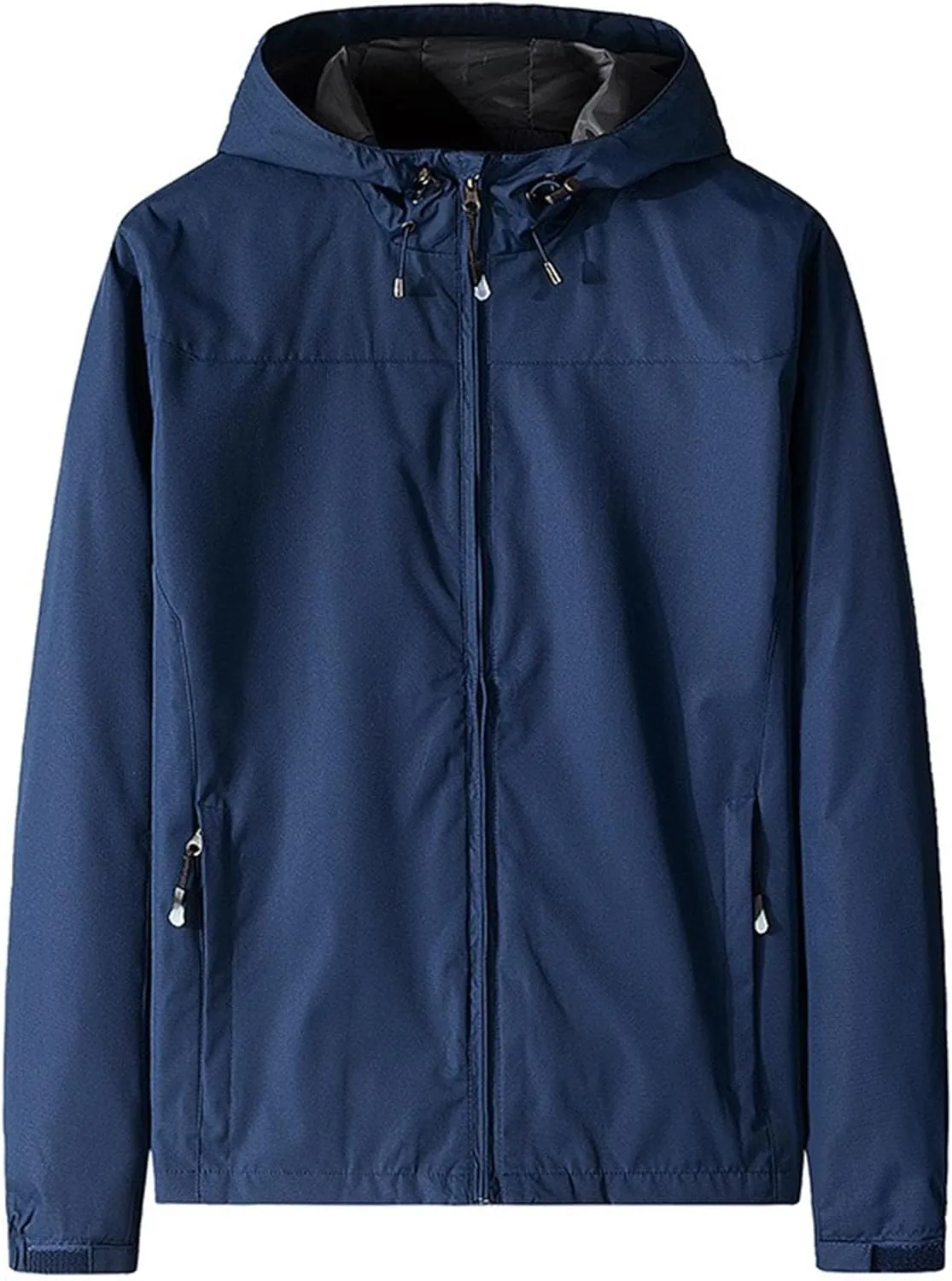 JEKE-DG Men's Full Zip Casual Windbreaker Jacket Hooded Long Sleeve Waterproof Jackets Solid Loose Fit Jacket Coat