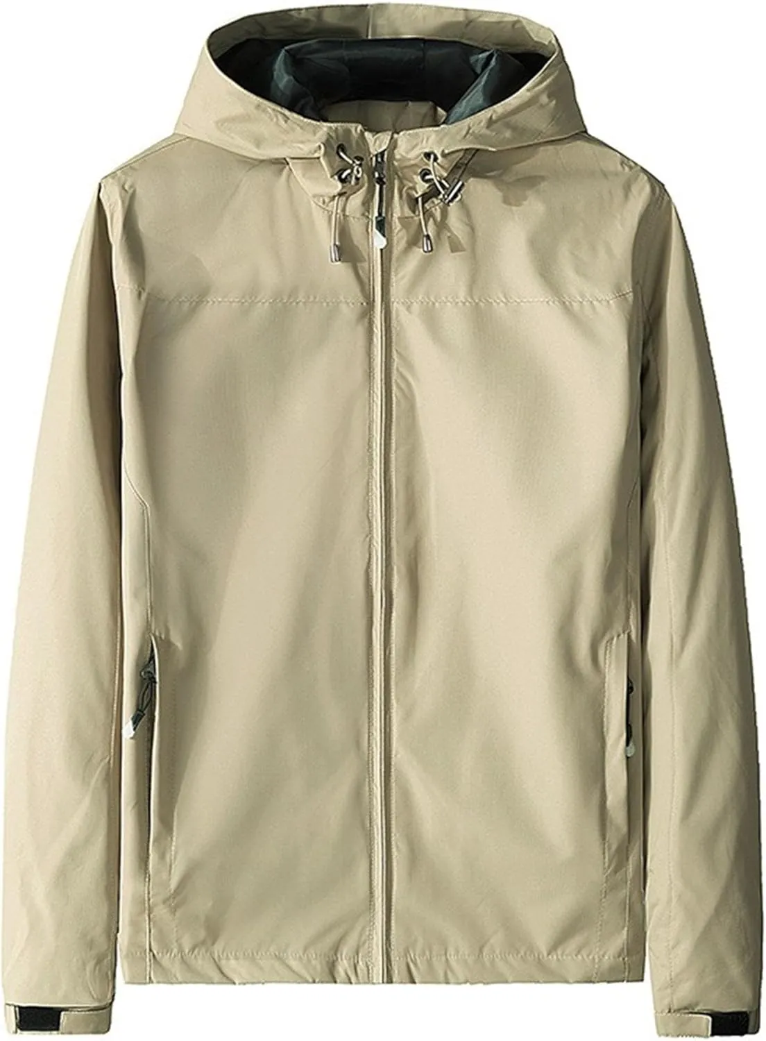 JEKE-DG Men's Full Zip Casual Windbreaker Jacket Hooded Long Sleeve Waterproof Jackets Solid Loose Fit Jacket Coat