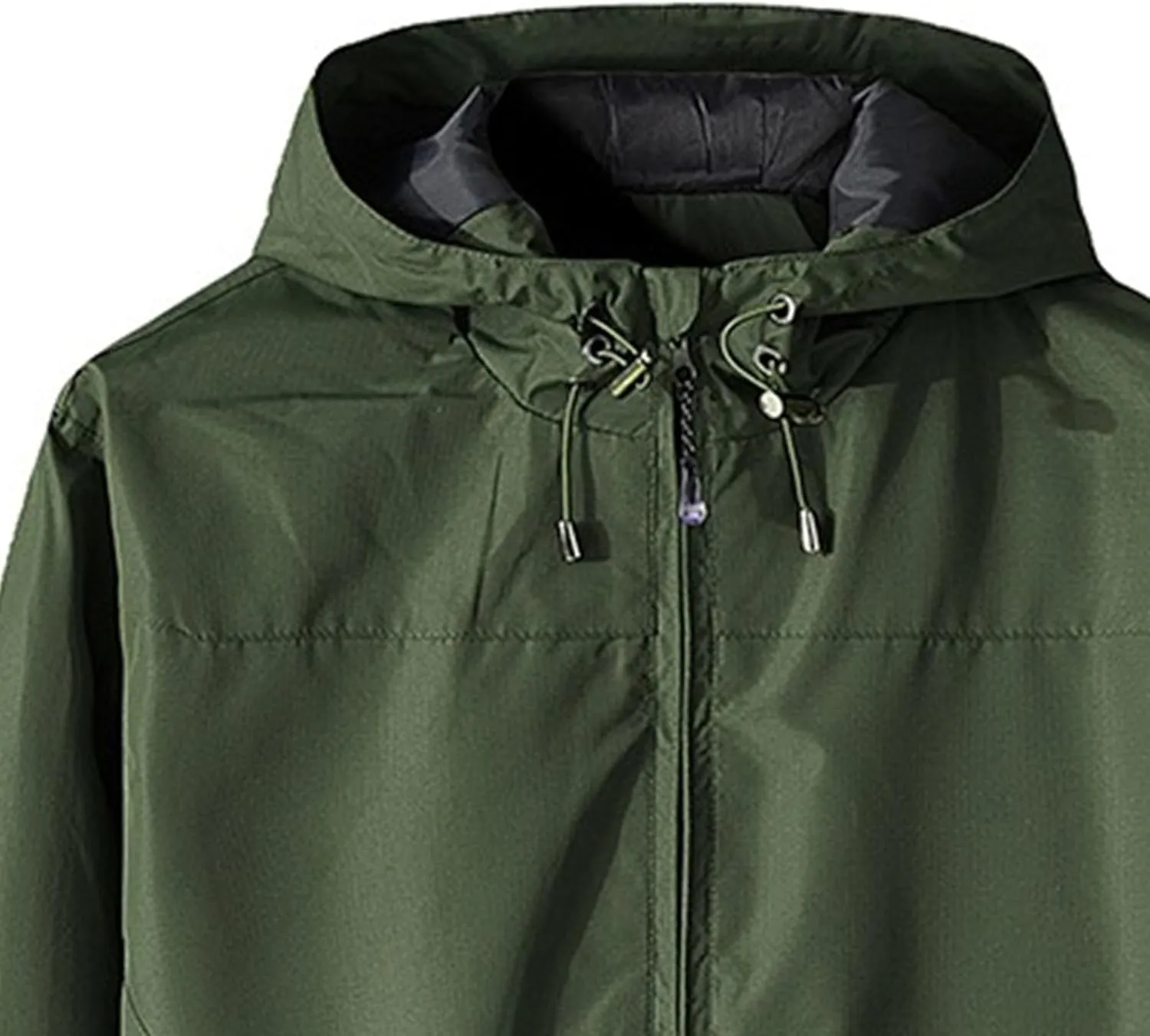 JEKE-DG Men's Full Zip Casual Windbreaker Jacket Hooded Long Sleeve Waterproof Jackets Solid Loose Fit Jacket Coat