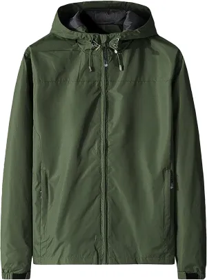 JEKE-DG Men's Full Zip Casual Windbreaker Jacket Hooded Long Sleeve Waterproof Jackets Solid Loose Fit Jacket Coat