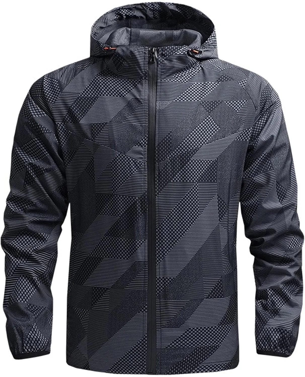 JEKE-DG Men's Hooded Loose Fit Athletic Jacket Quick Dry Casual Windbreaker Jackets Lightweight Zipper Fashion Jacket Coat