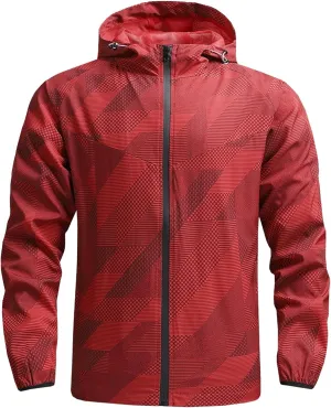 JEKE-DG Men's Hooded Loose Fit Athletic Jacket Quick Dry Casual Windbreaker Jackets Lightweight Zipper Fashion Jacket Coat