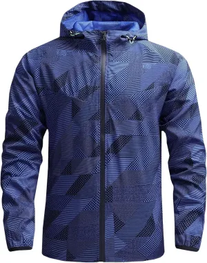 JEKE-DG Men's Hooded Loose Fit Athletic Jacket Quick Dry Casual Windbreaker Jackets Lightweight Zipper Fashion Jacket Coat