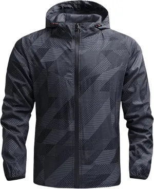 JEKE-DG Men's Hooded Loose Fit Athletic Jacket Quick Dry Casual Windbreaker Jackets Lightweight Zipper Fashion Jacket Coat