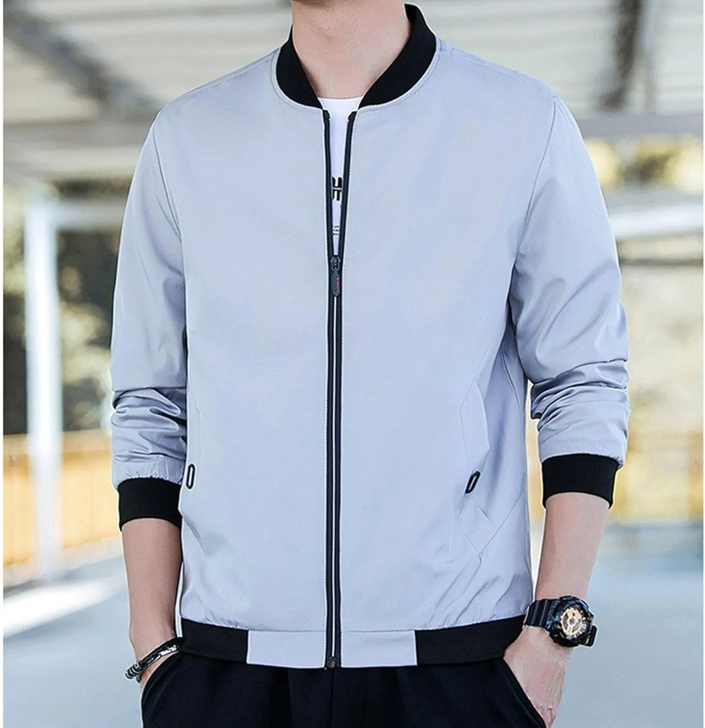 JEKE-DG Men's Relaxed Fit Classic Outdoor Jacket Lightweight Fashion Baseball Overshirt Casual Spring Fall Jacket Coat