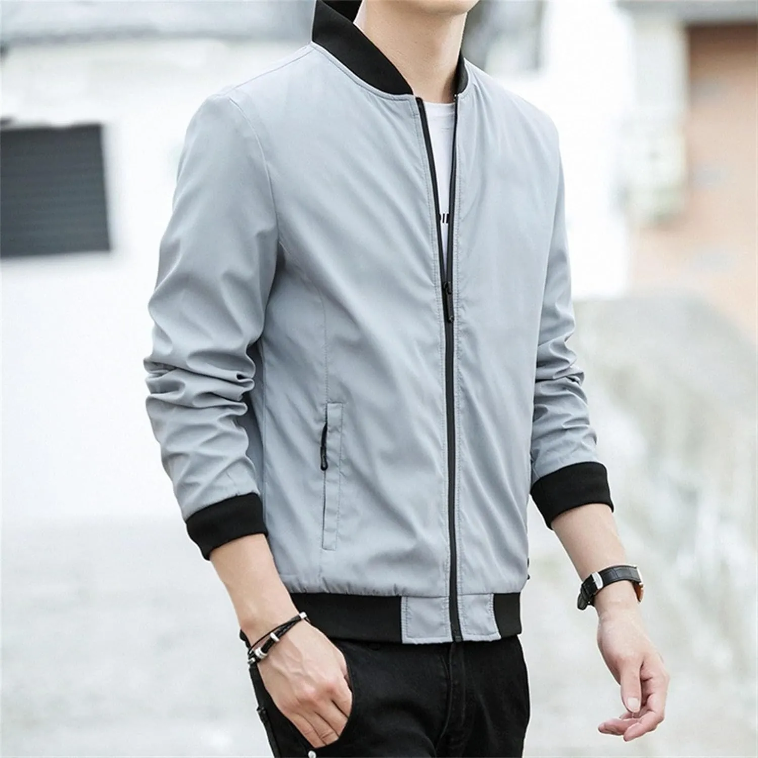 JEKE-DG Men's Relaxed Fit Classic Outdoor Jacket Lightweight Fashion Baseball Overshirt Casual Spring Fall Jacket Coat