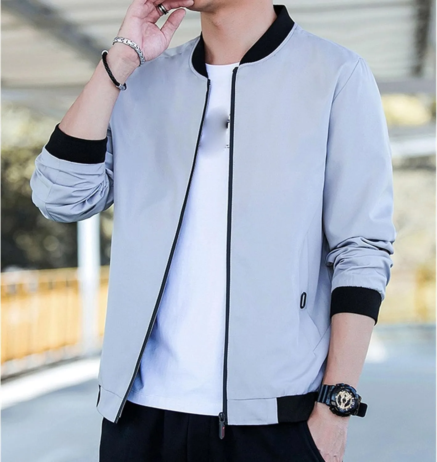 JEKE-DG Men's Relaxed Fit Classic Outdoor Jacket Lightweight Fashion Baseball Overshirt Casual Spring Fall Jacket Coat
