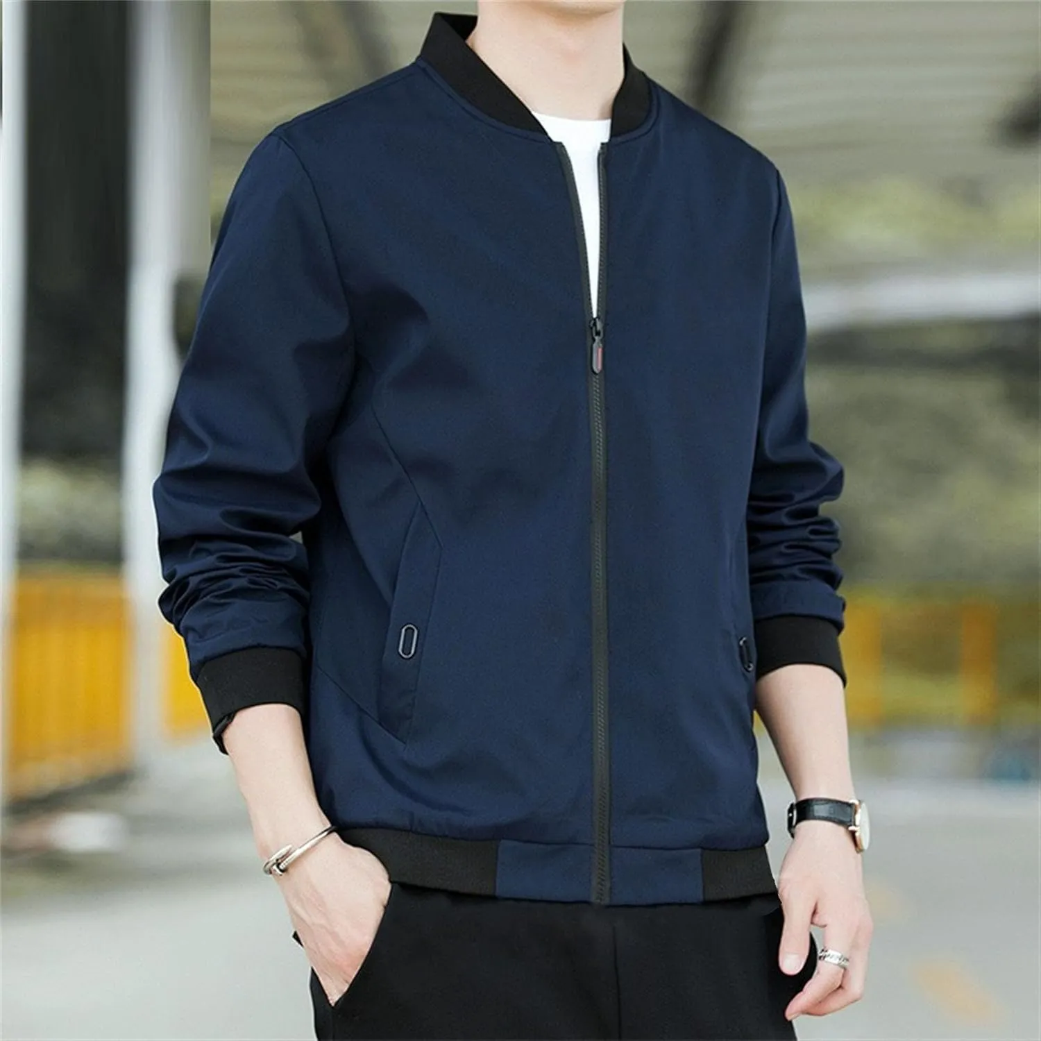 JEKE-DG Men's Relaxed Fit Classic Outdoor Jacket Lightweight Fashion Baseball Overshirt Casual Spring Fall Jacket Coat