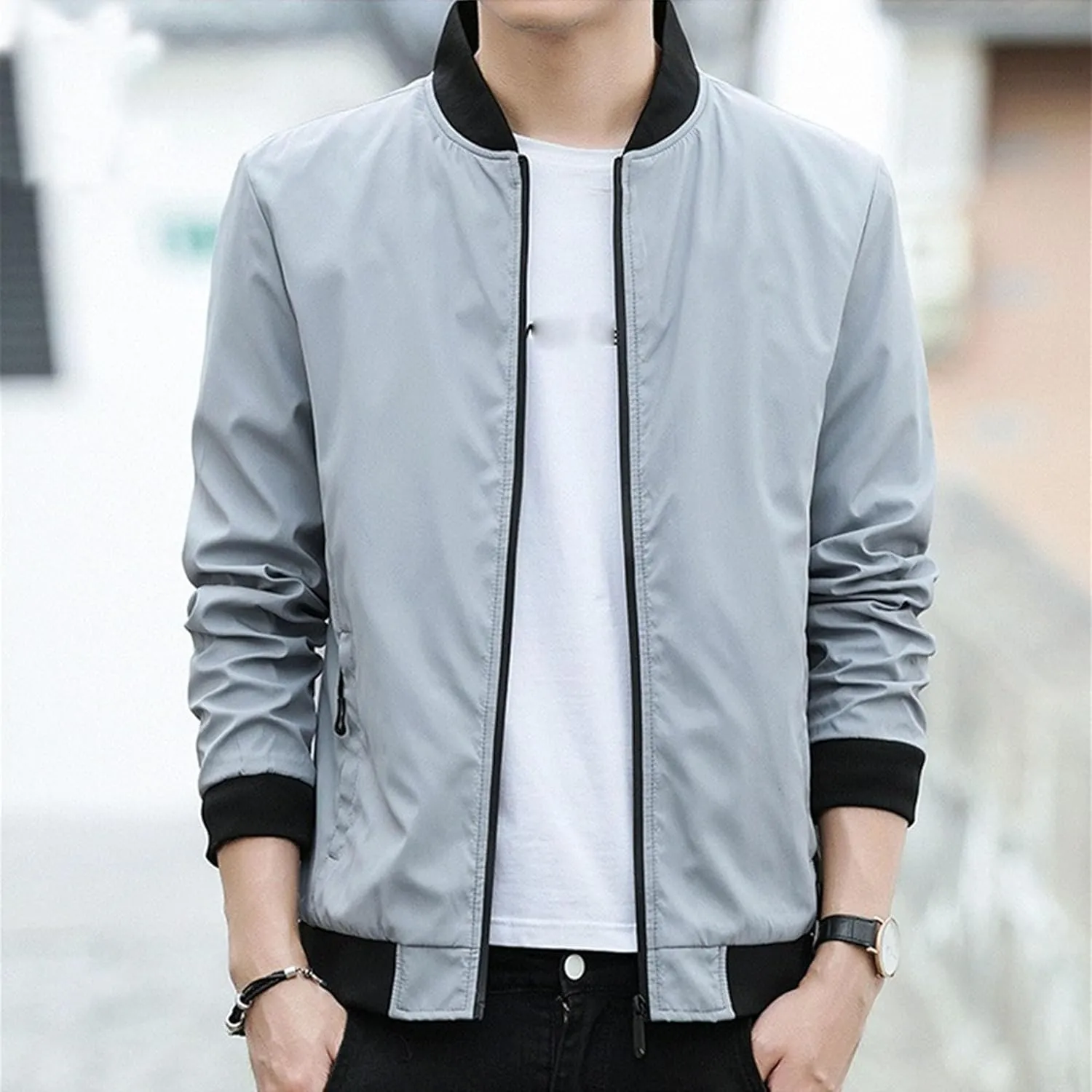 JEKE-DG Men's Relaxed Fit Classic Outdoor Jacket Lightweight Fashion Baseball Overshirt Casual Spring Fall Jacket Coat