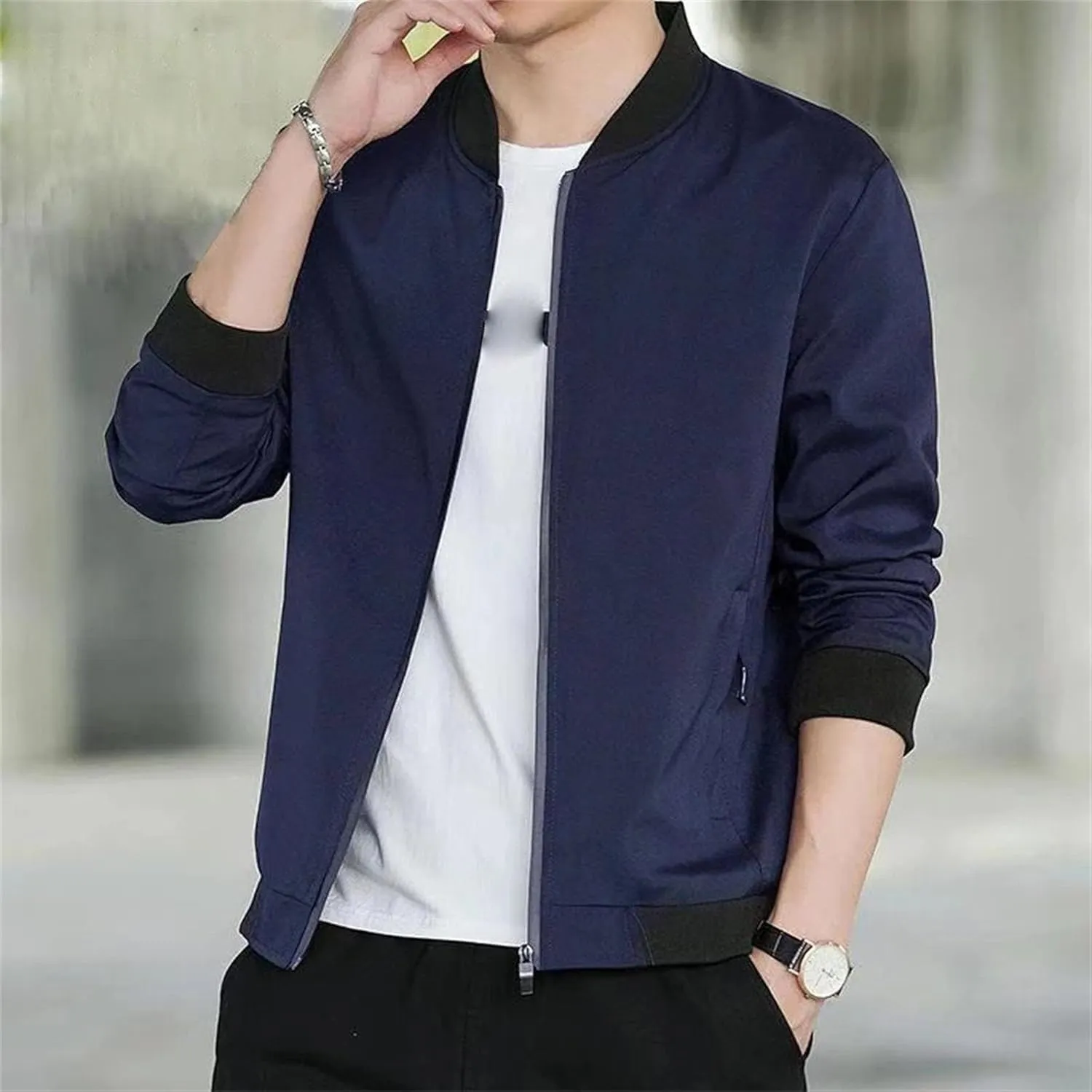 JEKE-DG Men's Relaxed Fit Classic Outdoor Jacket Lightweight Fashion Baseball Overshirt Casual Spring Fall Jacket Coat