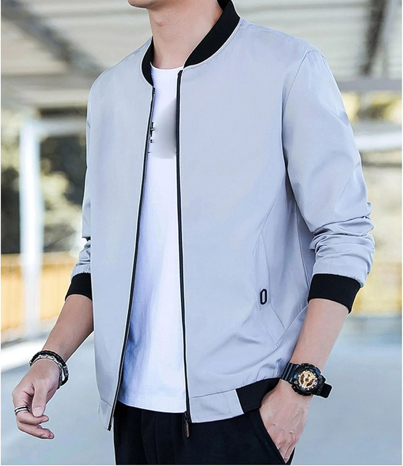 JEKE-DG Men's Relaxed Fit Classic Outdoor Jacket Lightweight Fashion Baseball Overshirt Casual Spring Fall Jacket Coat