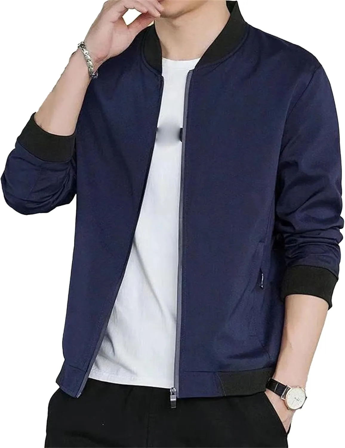 JEKE-DG Men's Relaxed Fit Classic Outdoor Jacket Lightweight Fashion Baseball Overshirt Casual Spring Fall Jacket Coat