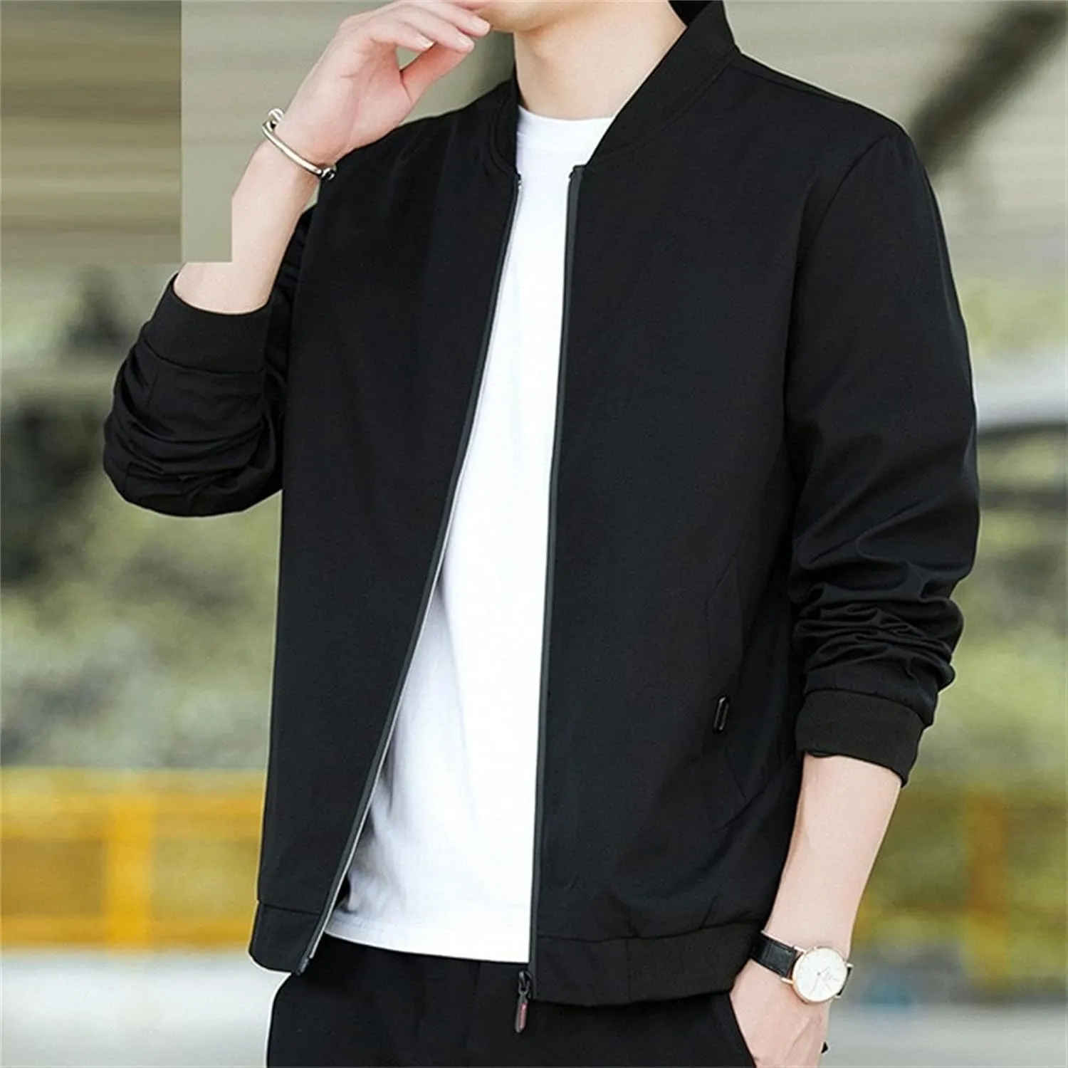JEKE-DG Men's Relaxed Fit Classic Outdoor Jacket Lightweight Fashion Baseball Overshirt Casual Spring Fall Jacket Coat