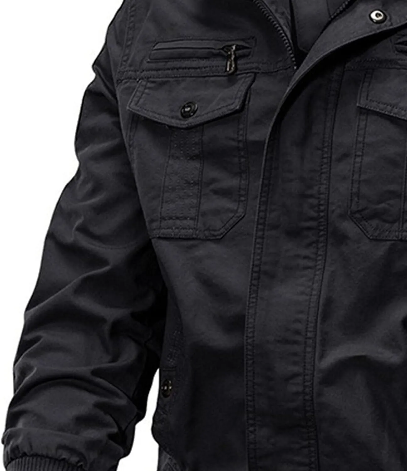 JEKE-DG Men's Relaxed Fit Cotton Outdoor Jacket Multi-Pocket Casual Cargo Jackets Stand Collar Lightweight Jacket Coat