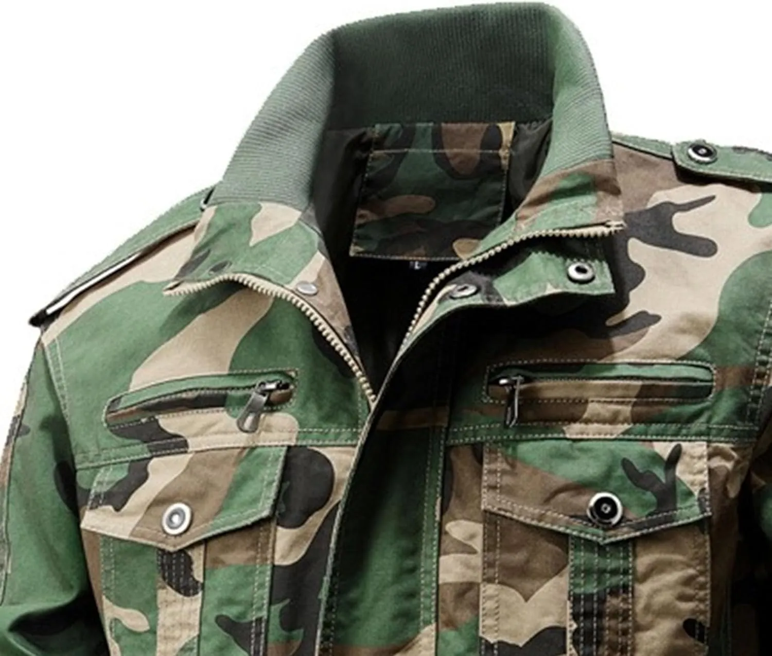JEKE-DG Men's Relaxed Fit Cotton Outdoor Jacket Multi-Pocket Casual Cargo Jackets Stand Collar Lightweight Jacket Coat
