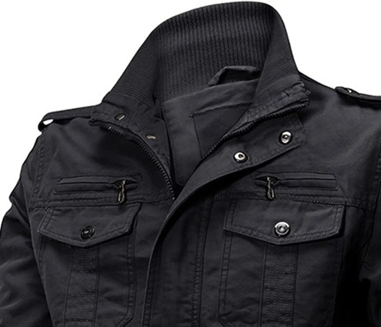 JEKE-DG Men's Relaxed Fit Cotton Outdoor Jacket Multi-Pocket Casual Cargo Jackets Stand Collar Lightweight Jacket Coat