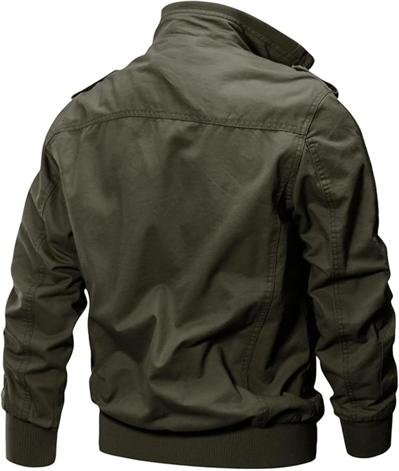 JEKE-DG Men's Relaxed Fit Cotton Outdoor Jacket Multi-Pocket Casual Cargo Jackets Stand Collar Lightweight Jacket Coat