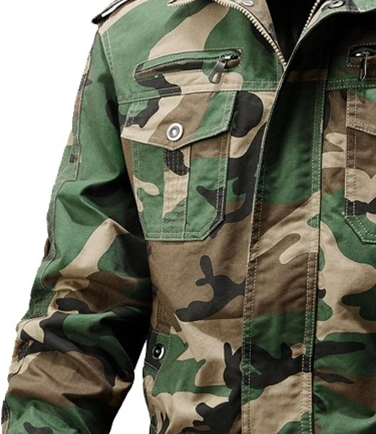 JEKE-DG Men's Relaxed Fit Cotton Outdoor Jacket Multi-Pocket Casual Cargo Jackets Stand Collar Lightweight Jacket Coat