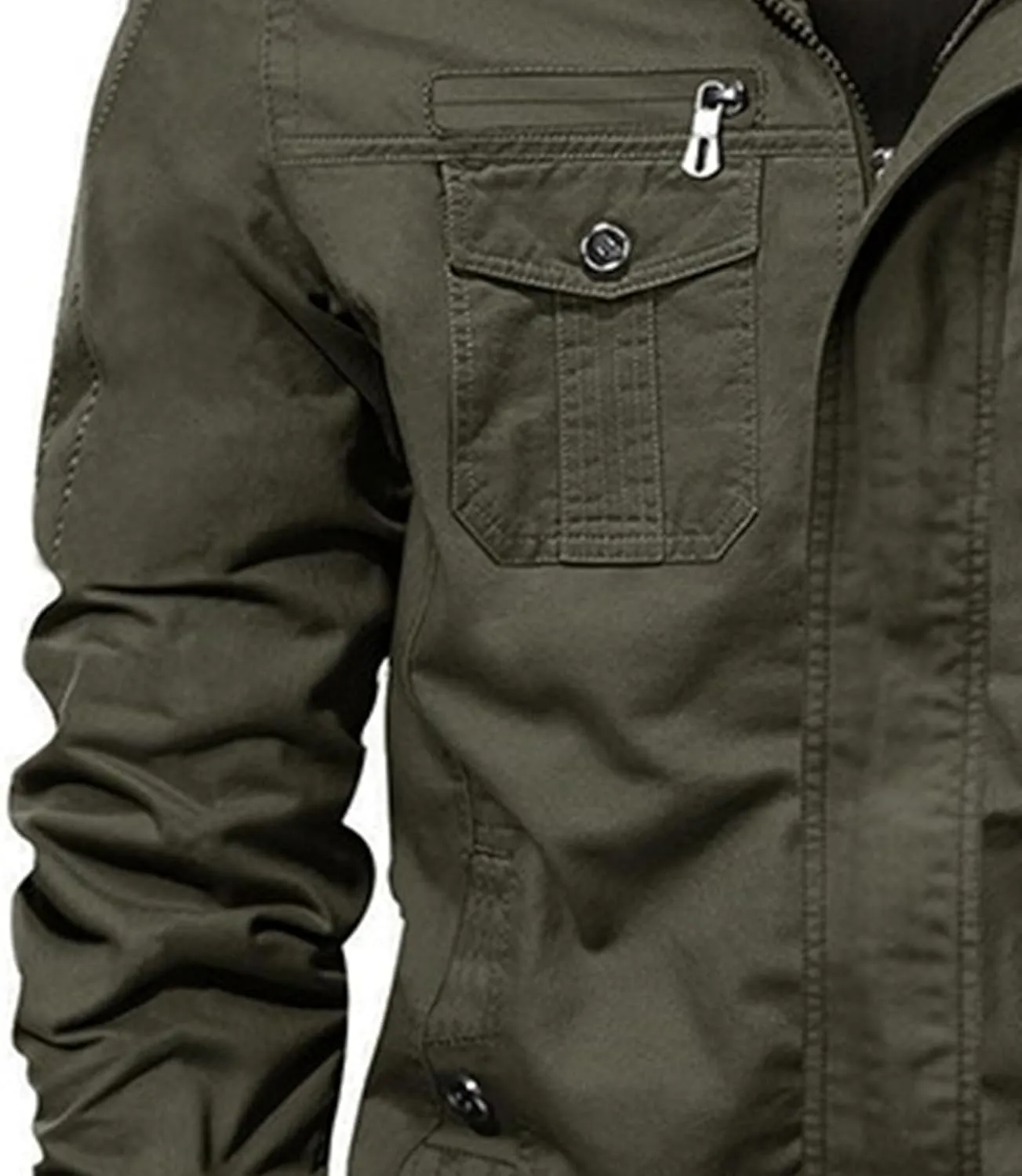 JEKE-DG Men's Relaxed Fit Cotton Outdoor Jacket Multi-Pocket Casual Cargo Jackets Stand Collar Lightweight Jacket Coat