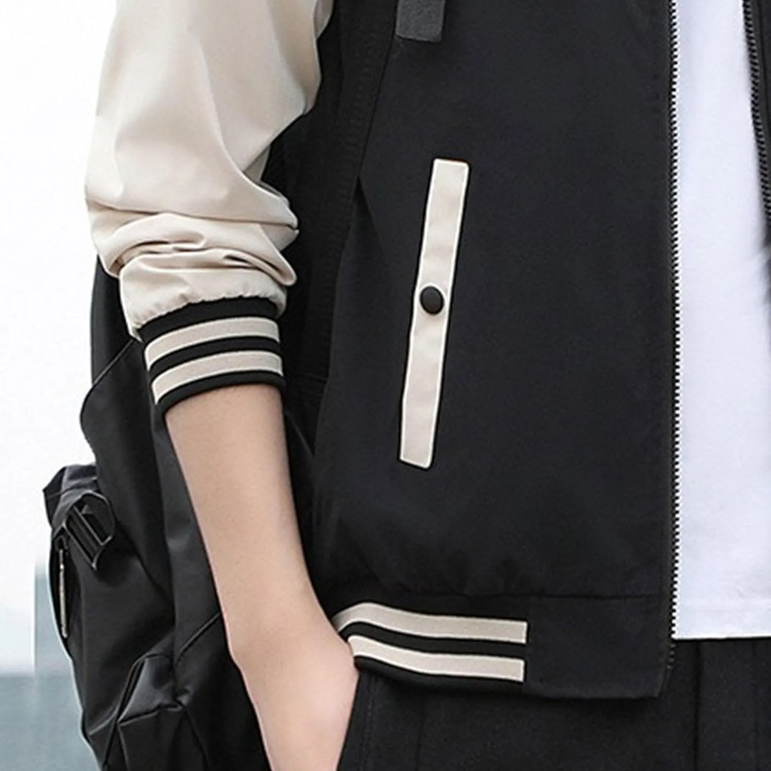 JEKE-DG Men's Stand Collar Casual Baseball Jacket Long Sleeve Fashion Zipper Overshirt Loose Fit Windbreaker Jacket Coat
