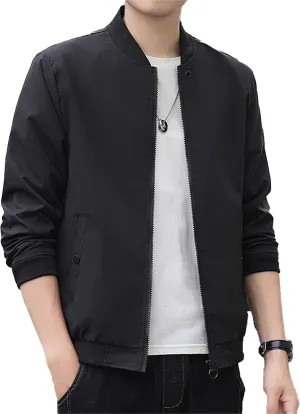 JEKE-DG Men's Stand Collar Casual Baseball Jacket Long Sleeve Fashion Zipper Overshirt Loose Fit Windbreaker Jacket Coat