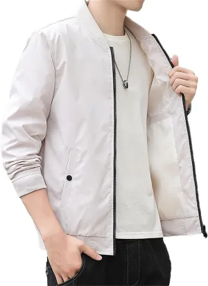 JEKE-DG Men's Stand Collar Casual Baseball Jacket Long Sleeve Fashion Zipper Overshirt Loose Fit Windbreaker Jacket Coat