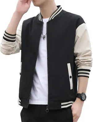 JEKE-DG Men's Stand Collar Casual Baseball Jacket Long Sleeve Fashion Zipper Overshirt Loose Fit Windbreaker Jacket Coat