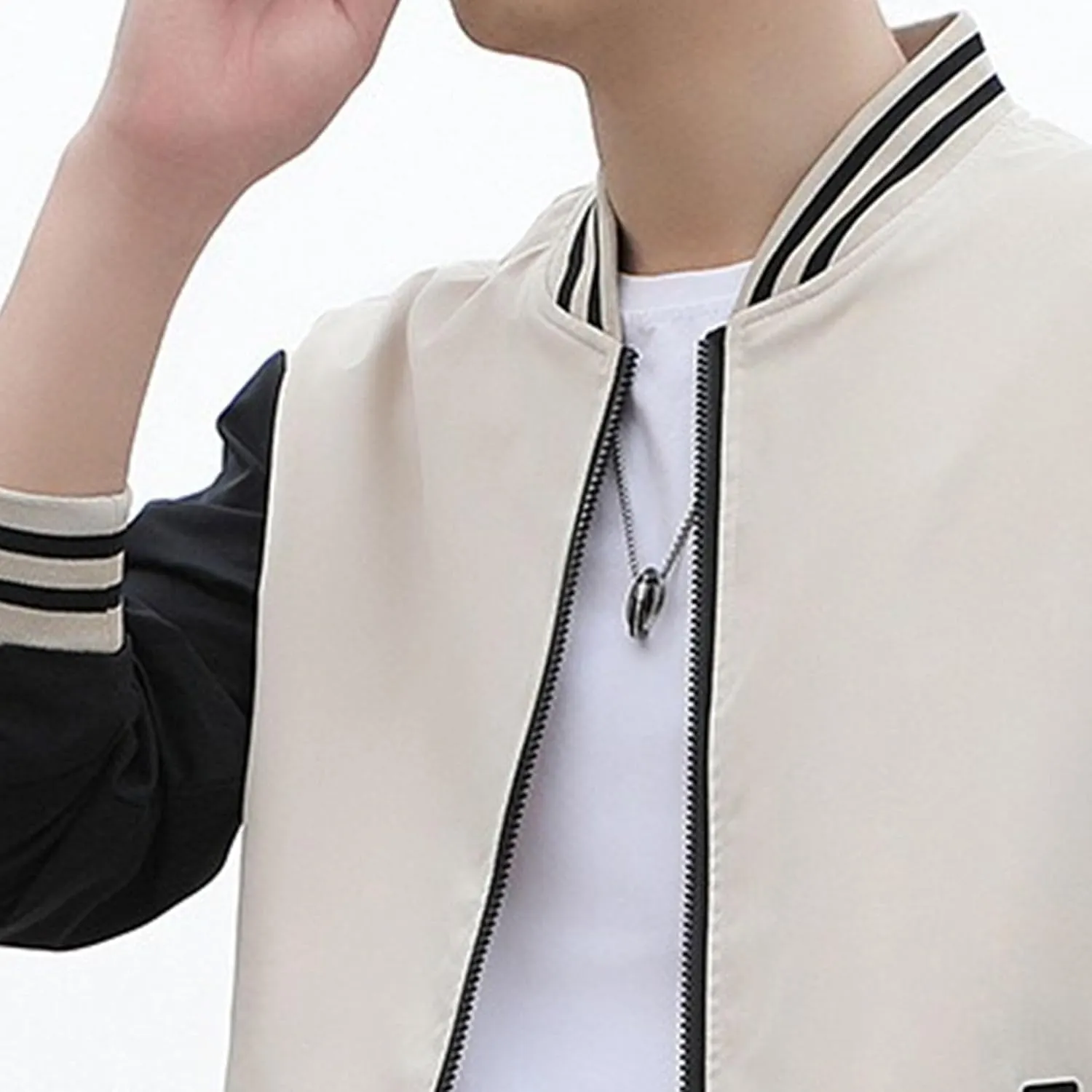 JEKE-DG Men's Stand Collar Casual Baseball Jacket Long Sleeve Fashion Zipper Overshirt Loose Fit Windbreaker Jacket Coat