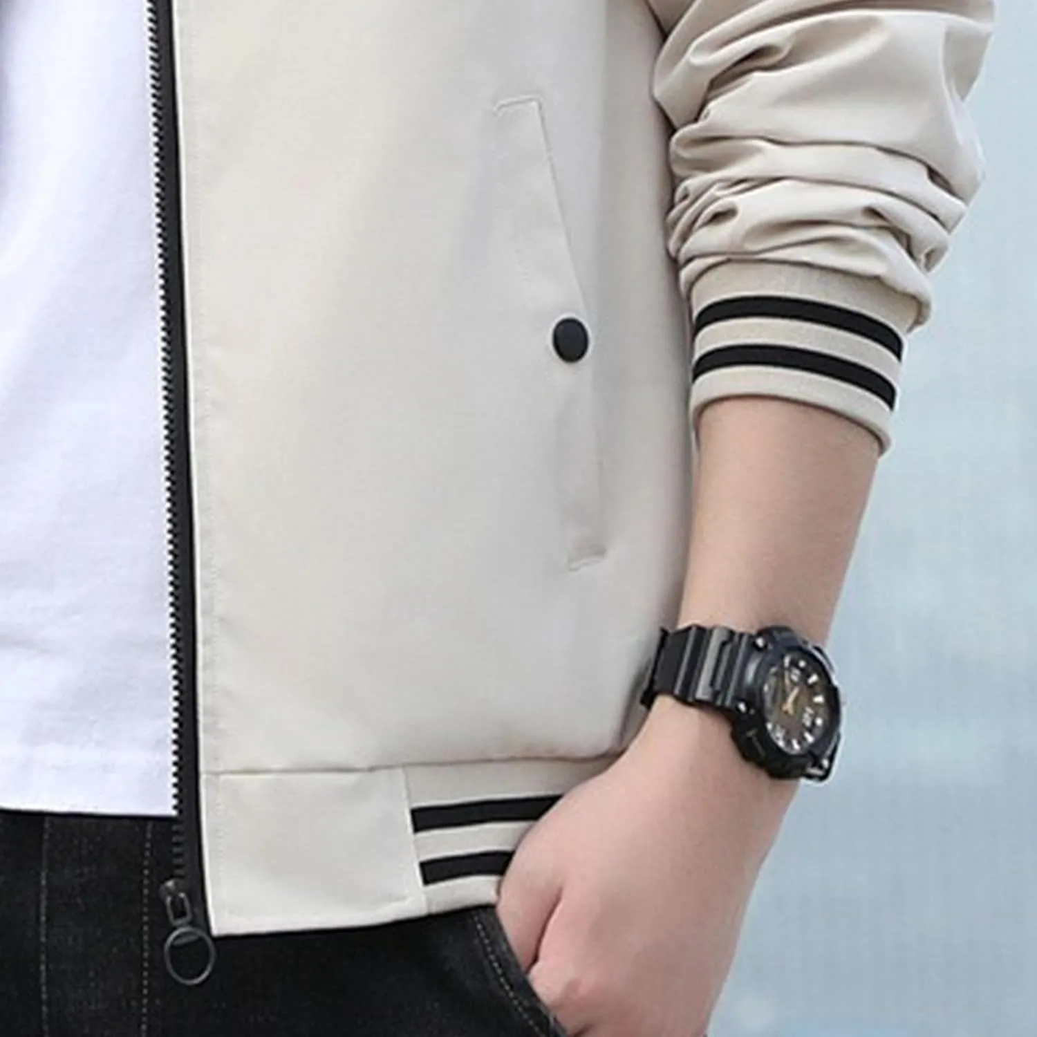 JEKE-DG Men's Stand Collar Casual Baseball Jacket Long Sleeve Fashion Zipper Overshirt Loose Fit Windbreaker Jacket Coat